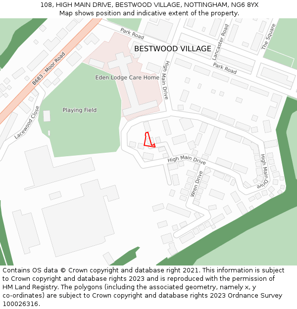 108, HIGH MAIN DRIVE, BESTWOOD VILLAGE, NOTTINGHAM, NG6 8YX: Location map and indicative extent of plot