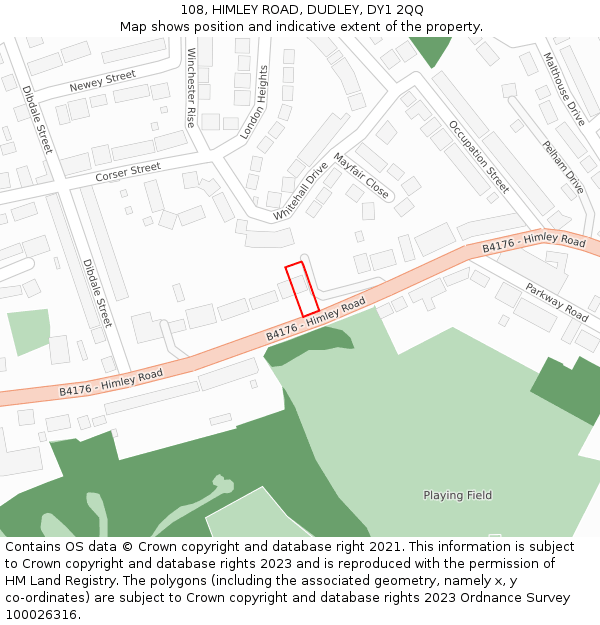 108, HIMLEY ROAD, DUDLEY, DY1 2QQ: Location map and indicative extent of plot