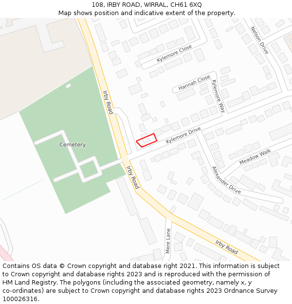 108, IRBY ROAD, WIRRAL, CH61 6XQ: Location map and indicative extent of plot