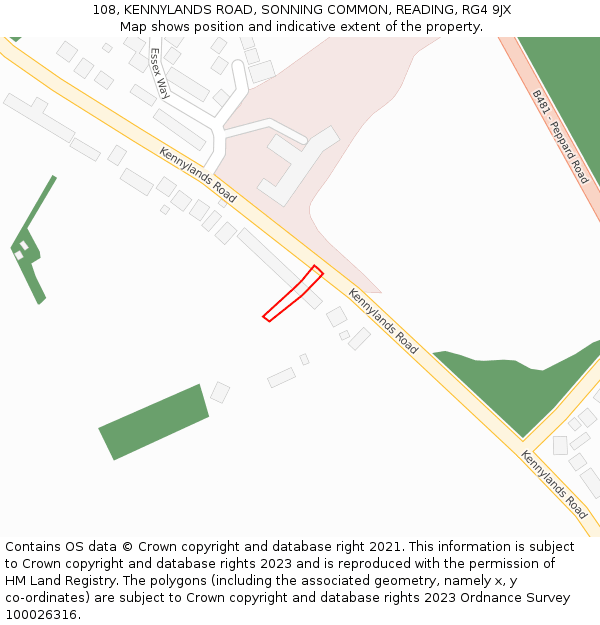 108, KENNYLANDS ROAD, SONNING COMMON, READING, RG4 9JX: Location map and indicative extent of plot