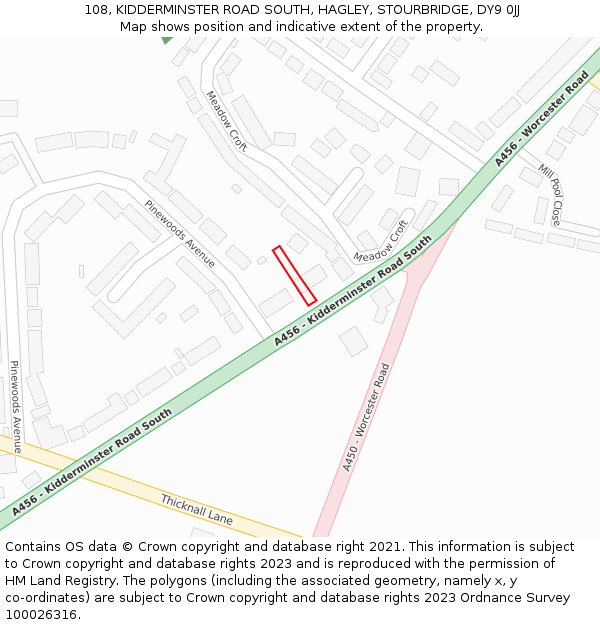 108, KIDDERMINSTER ROAD SOUTH, HAGLEY, STOURBRIDGE, DY9 0JJ: Location map and indicative extent of plot