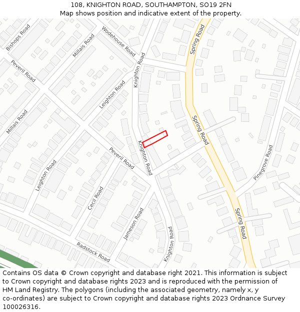 108, KNIGHTON ROAD, SOUTHAMPTON, SO19 2FN: Location map and indicative extent of plot