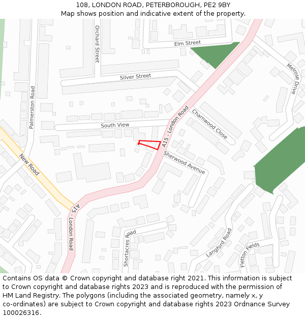 108, LONDON ROAD, PETERBOROUGH, PE2 9BY: Location map and indicative extent of plot