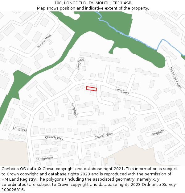 108, LONGFIELD, FALMOUTH, TR11 4SR: Location map and indicative extent of plot