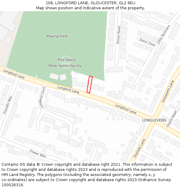 108, LONGFORD LANE, GLOUCESTER, GL2 9EU: Location map and indicative extent of plot
