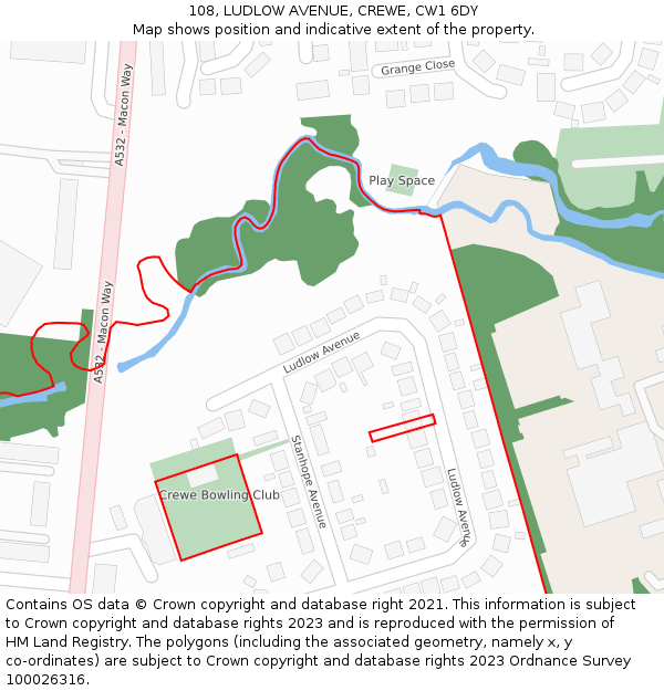 108, LUDLOW AVENUE, CREWE, CW1 6DY: Location map and indicative extent of plot