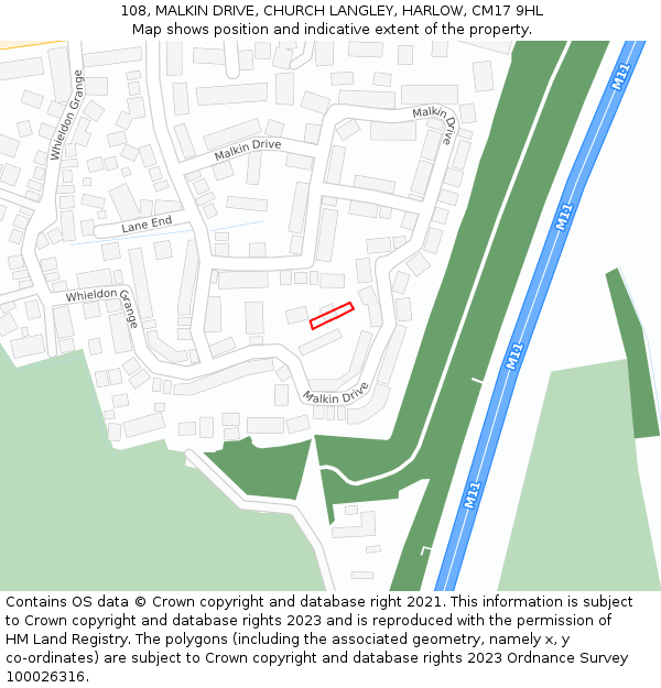 108, MALKIN DRIVE, CHURCH LANGLEY, HARLOW, CM17 9HL: Location map and indicative extent of plot