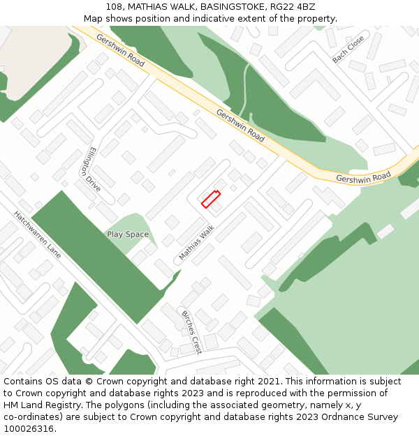 108, MATHIAS WALK, BASINGSTOKE, RG22 4BZ: Location map and indicative extent of plot