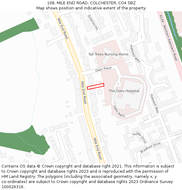 108, MILE END ROAD, COLCHESTER, CO4 5BZ: Location map and indicative extent of plot