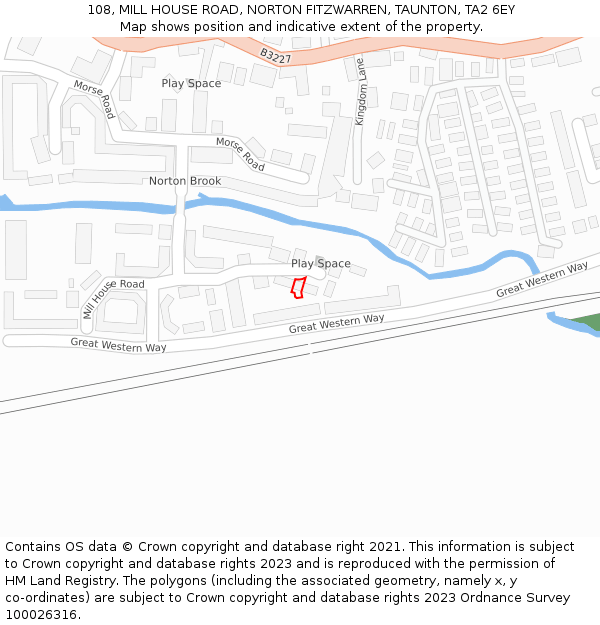 108, MILL HOUSE ROAD, NORTON FITZWARREN, TAUNTON, TA2 6EY: Location map and indicative extent of plot