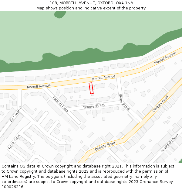 108, MORRELL AVENUE, OXFORD, OX4 1NA: Location map and indicative extent of plot