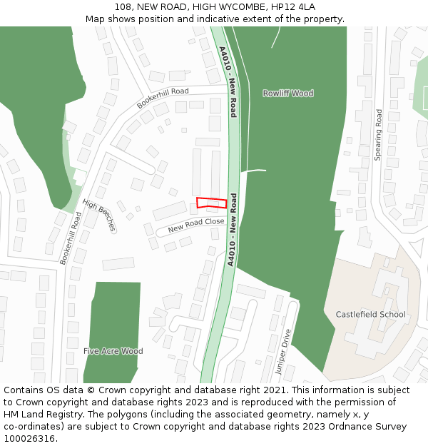 108, NEW ROAD, HIGH WYCOMBE, HP12 4LA: Location map and indicative extent of plot