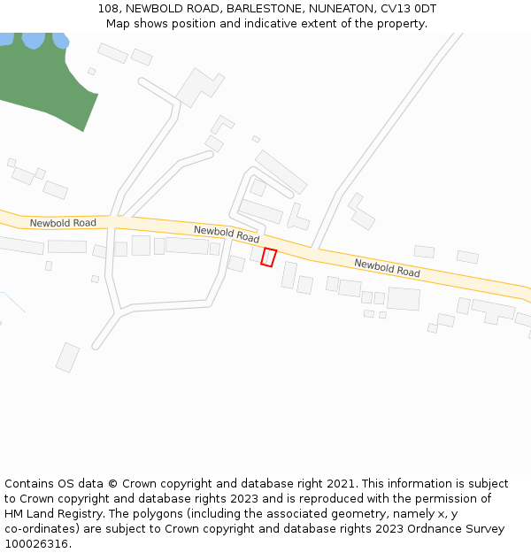 108, NEWBOLD ROAD, BARLESTONE, NUNEATON, CV13 0DT: Location map and indicative extent of plot