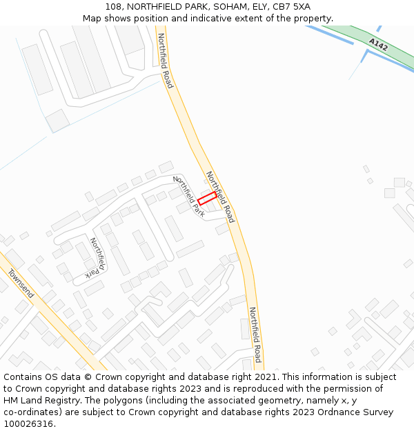 108, NORTHFIELD PARK, SOHAM, ELY, CB7 5XA: Location map and indicative extent of plot