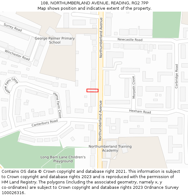 108, NORTHUMBERLAND AVENUE, READING, RG2 7PP: Location map and indicative extent of plot
