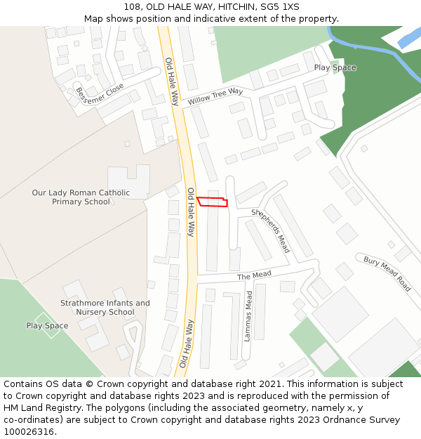 108, OLD HALE WAY, HITCHIN, SG5 1XS: Location map and indicative extent of plot