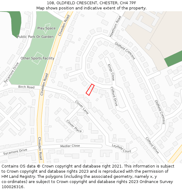 108, OLDFIELD CRESCENT, CHESTER, CH4 7PF: Location map and indicative extent of plot