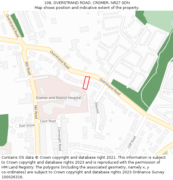 108, OVERSTRAND ROAD, CROMER, NR27 0DN: Location map and indicative extent of plot