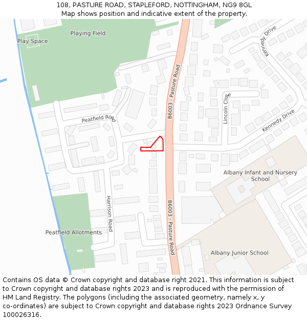 108, PASTURE ROAD, STAPLEFORD, NOTTINGHAM, NG9 8GL: Location map and indicative extent of plot