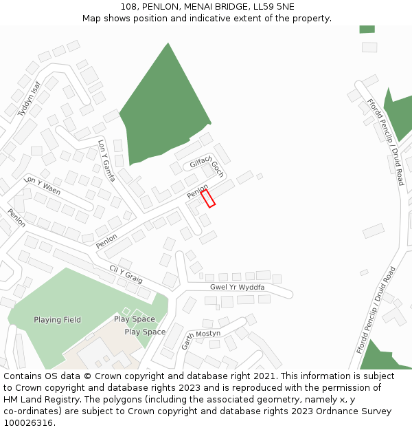 108, PENLON, MENAI BRIDGE, LL59 5NE: Location map and indicative extent of plot