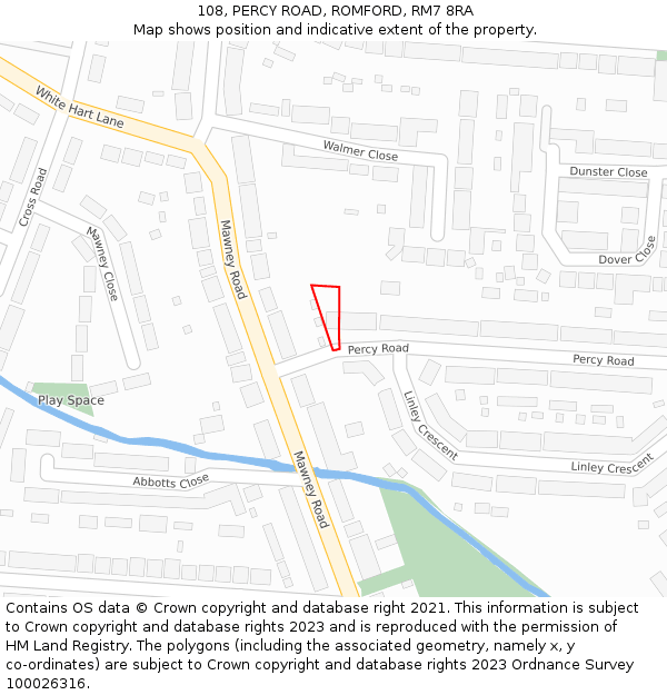 108, PERCY ROAD, ROMFORD, RM7 8RA: Location map and indicative extent of plot