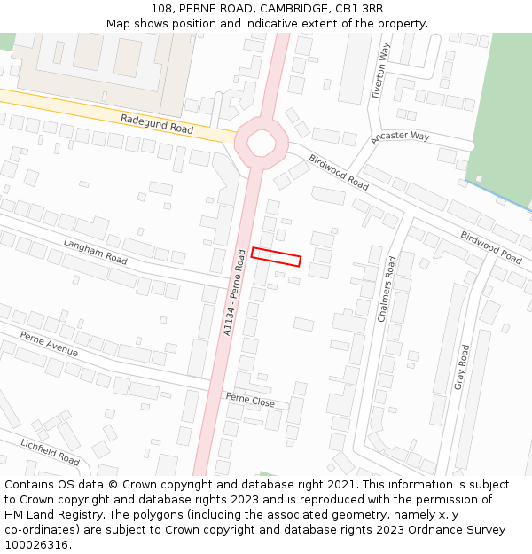 108, PERNE ROAD, CAMBRIDGE, CB1 3RR: Location map and indicative extent of plot