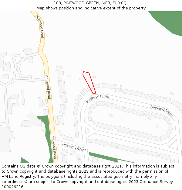 108, PINEWOOD GREEN, IVER, SL0 0QH: Location map and indicative extent of plot