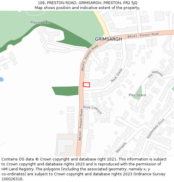 108, PRESTON ROAD, GRIMSARGH, PRESTON, PR2 5JQ: Location map and indicative extent of plot