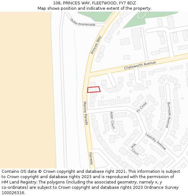 108, PRINCES WAY, FLEETWOOD, FY7 8DZ: Location map and indicative extent of plot