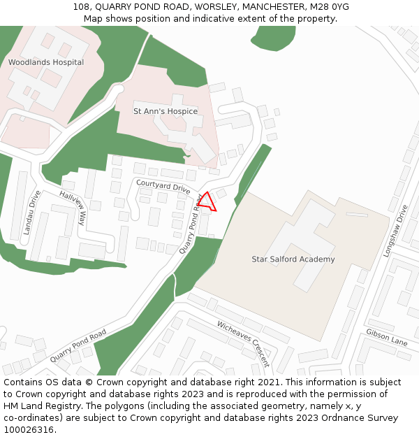 108, QUARRY POND ROAD, WORSLEY, MANCHESTER, M28 0YG: Location map and indicative extent of plot