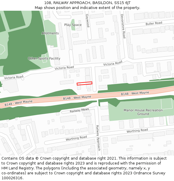 108, RAILWAY APPROACH, BASILDON, SS15 6JT: Location map and indicative extent of plot