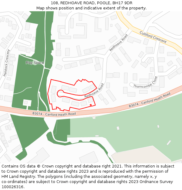 108, REDHOAVE ROAD, POOLE, BH17 9DR: Location map and indicative extent of plot