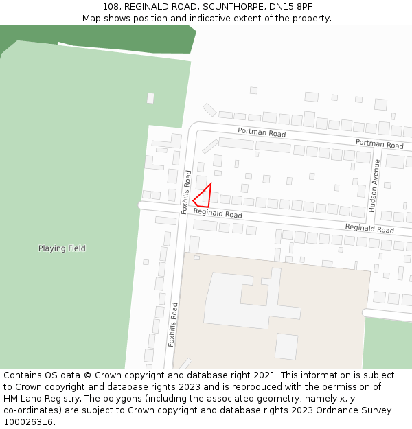 108, REGINALD ROAD, SCUNTHORPE, DN15 8PF: Location map and indicative extent of plot
