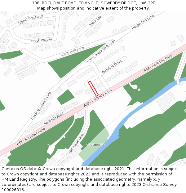 108, ROCHDALE ROAD, TRIANGLE, SOWERBY BRIDGE, HX6 3PE: Location map and indicative extent of plot