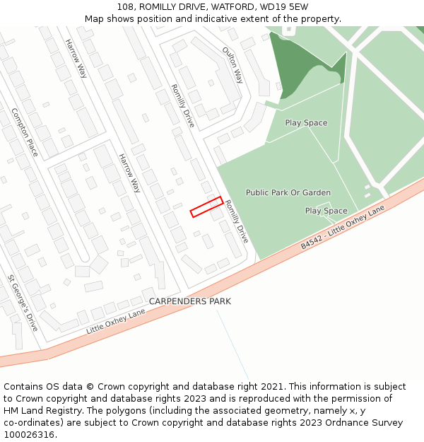 108, ROMILLY DRIVE, WATFORD, WD19 5EW: Location map and indicative extent of plot