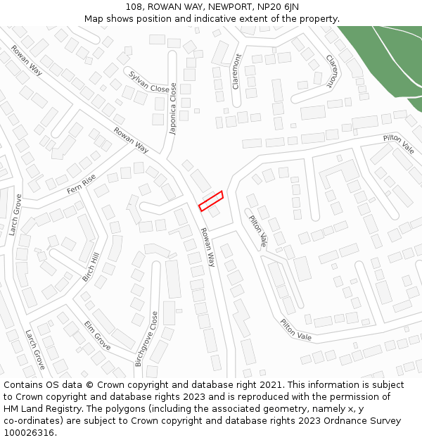 108, ROWAN WAY, NEWPORT, NP20 6JN: Location map and indicative extent of plot