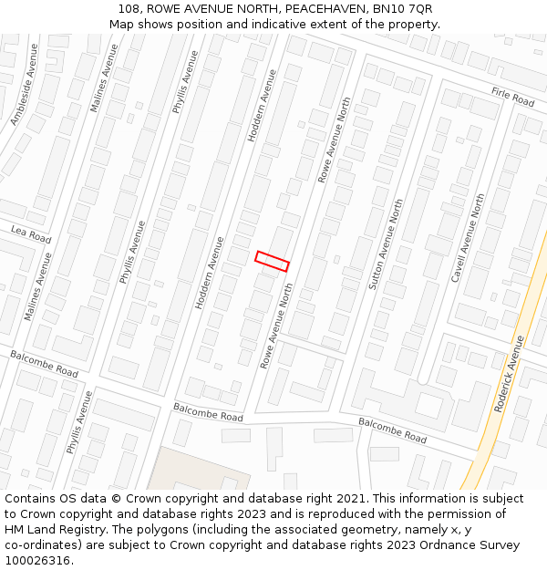 108, ROWE AVENUE NORTH, PEACEHAVEN, BN10 7QR: Location map and indicative extent of plot