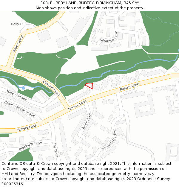 108, RUBERY LANE, RUBERY, BIRMINGHAM, B45 9AY: Location map and indicative extent of plot