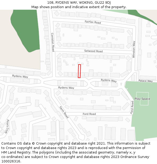 108, RYDENS WAY, WOKING, GU22 9DJ: Location map and indicative extent of plot