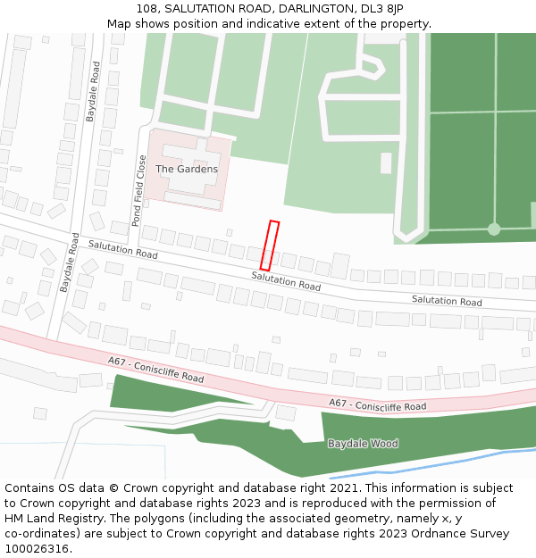 108, SALUTATION ROAD, DARLINGTON, DL3 8JP: Location map and indicative extent of plot