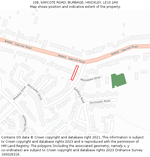 108, SAPCOTE ROAD, BURBAGE, HINCKLEY, LE10 2AX: Location map and indicative extent of plot