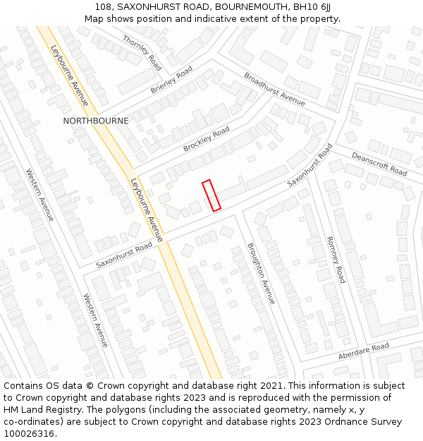 108, SAXONHURST ROAD, BOURNEMOUTH, BH10 6JJ: Location map and indicative extent of plot