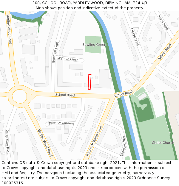 108, SCHOOL ROAD, YARDLEY WOOD, BIRMINGHAM, B14 4JR: Location map and indicative extent of plot