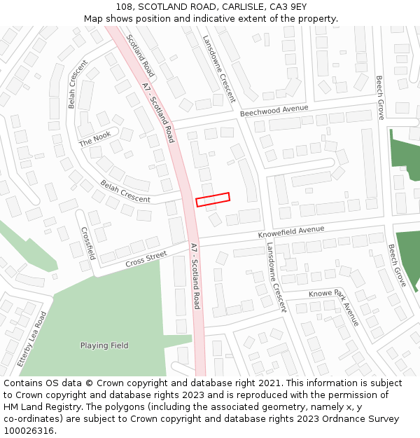 108, SCOTLAND ROAD, CARLISLE, CA3 9EY: Location map and indicative extent of plot