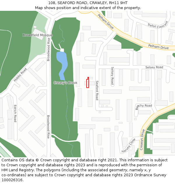 108, SEAFORD ROAD, CRAWLEY, RH11 9HT: Location map and indicative extent of plot