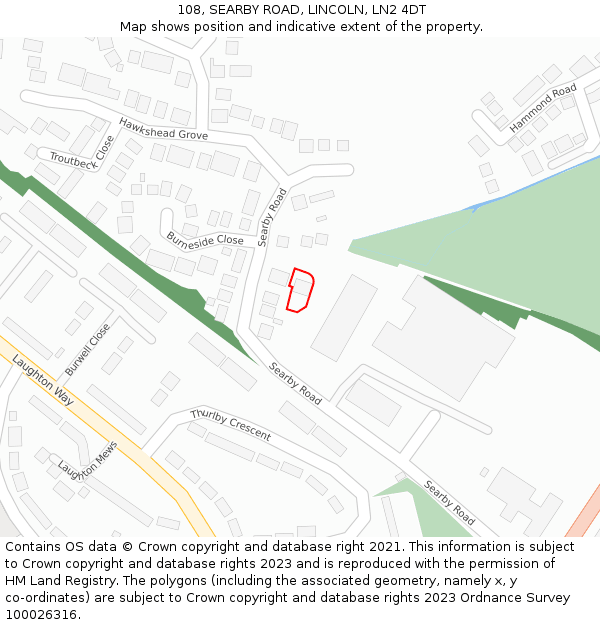 108, SEARBY ROAD, LINCOLN, LN2 4DT: Location map and indicative extent of plot