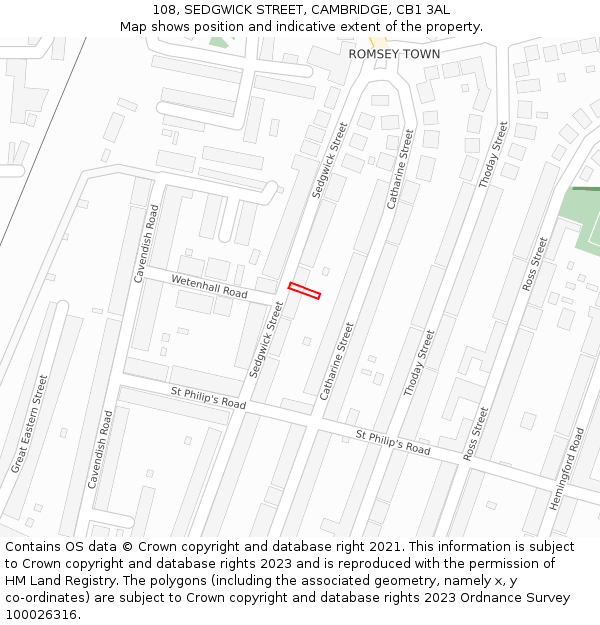 108, SEDGWICK STREET, CAMBRIDGE, CB1 3AL: Location map and indicative extent of plot