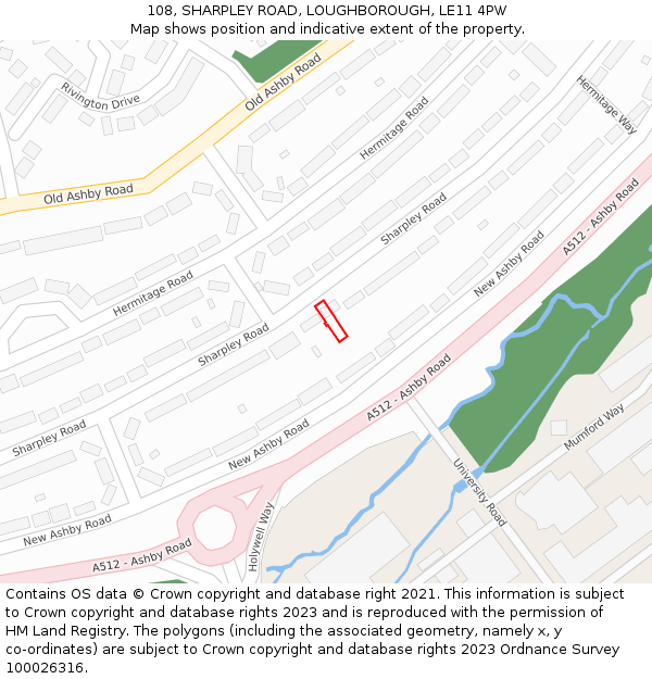 108, SHARPLEY ROAD, LOUGHBOROUGH, LE11 4PW: Location map and indicative extent of plot