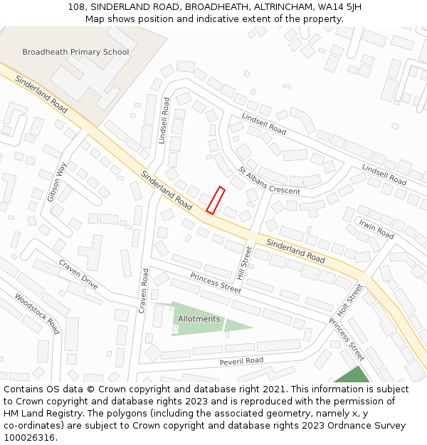 108, SINDERLAND ROAD, BROADHEATH, ALTRINCHAM, WA14 5JH: Location map and indicative extent of plot