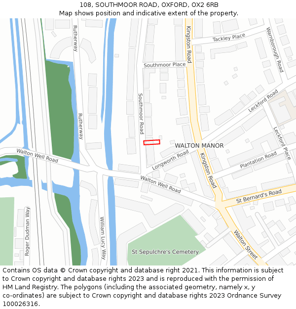 108, SOUTHMOOR ROAD, OXFORD, OX2 6RB: Location map and indicative extent of plot